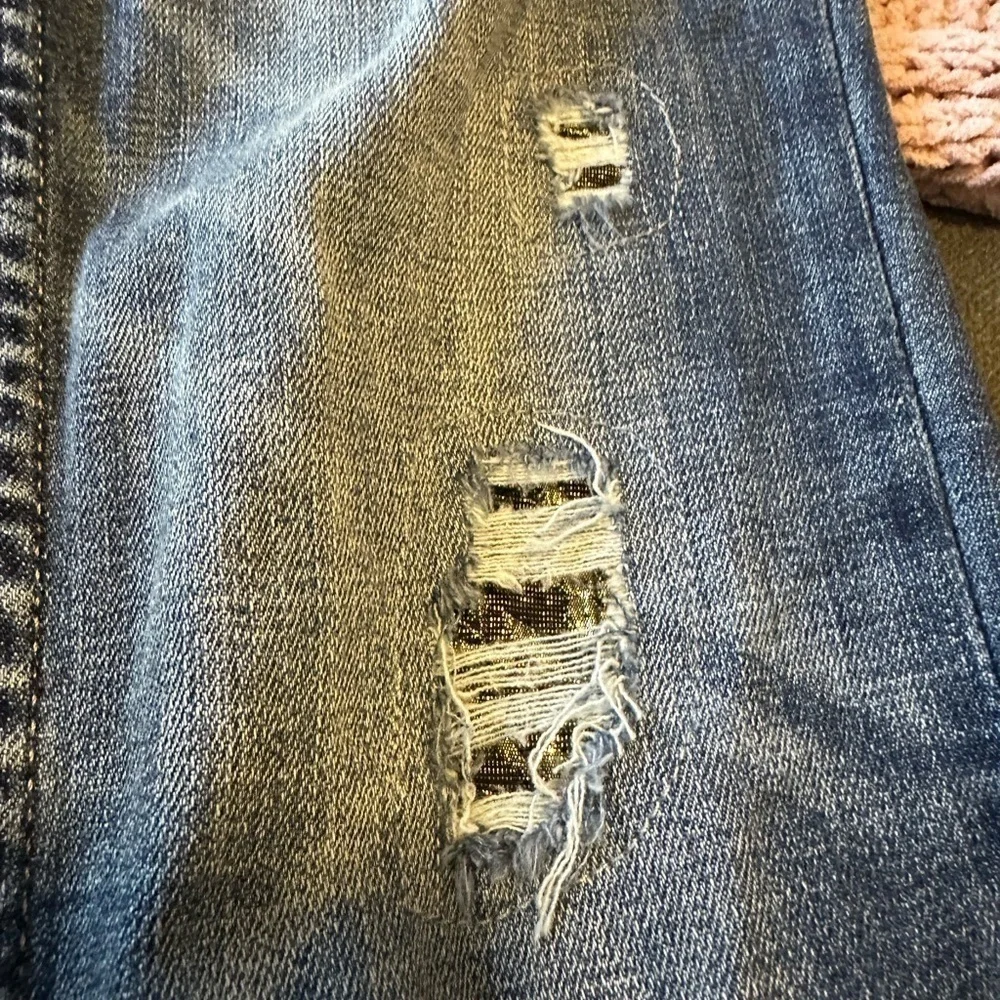 White House Black Market Mid Rise Blue Jeans Metallic Material In Rips